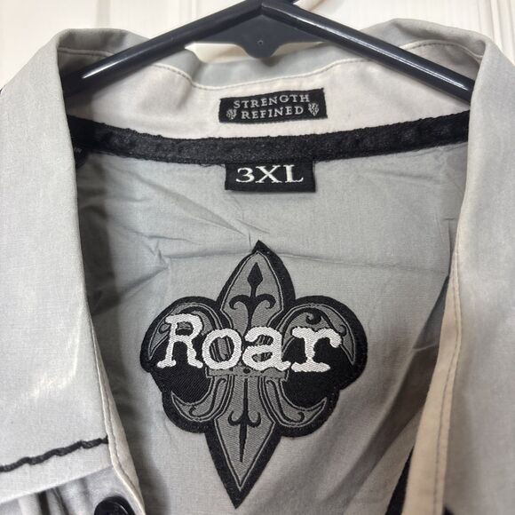 Roar 3XL Button Front Shirt Tribal Embroidered Graphic Western Style Black Gray - Picture 8 of 10